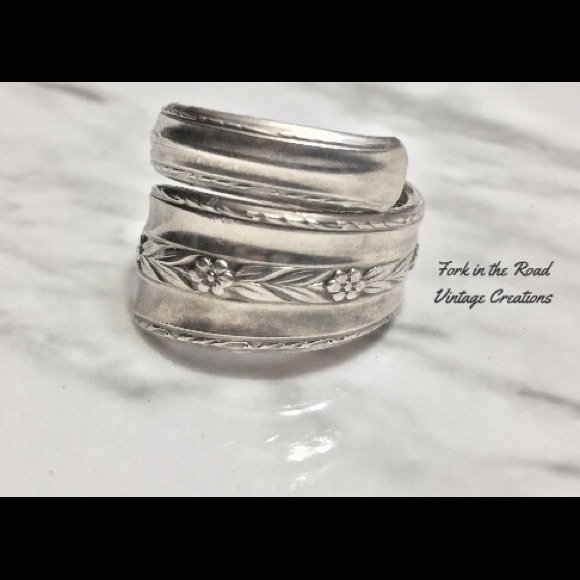 Sterling Silver Plate Spoon Ring Vintage Floral - Picture 8 of 8